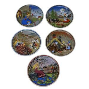 Vintage 5 Pc. Barbara Furstenhofer Folk Art Fairy Tales Stories Mini Plates